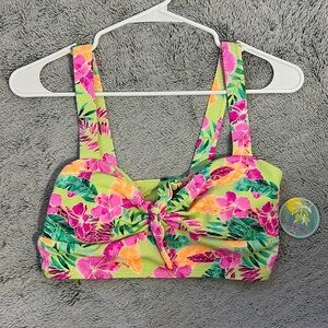 NWT Island Soul, Lime Green, Floral, Textured, Padded, Bikini Top Only!
